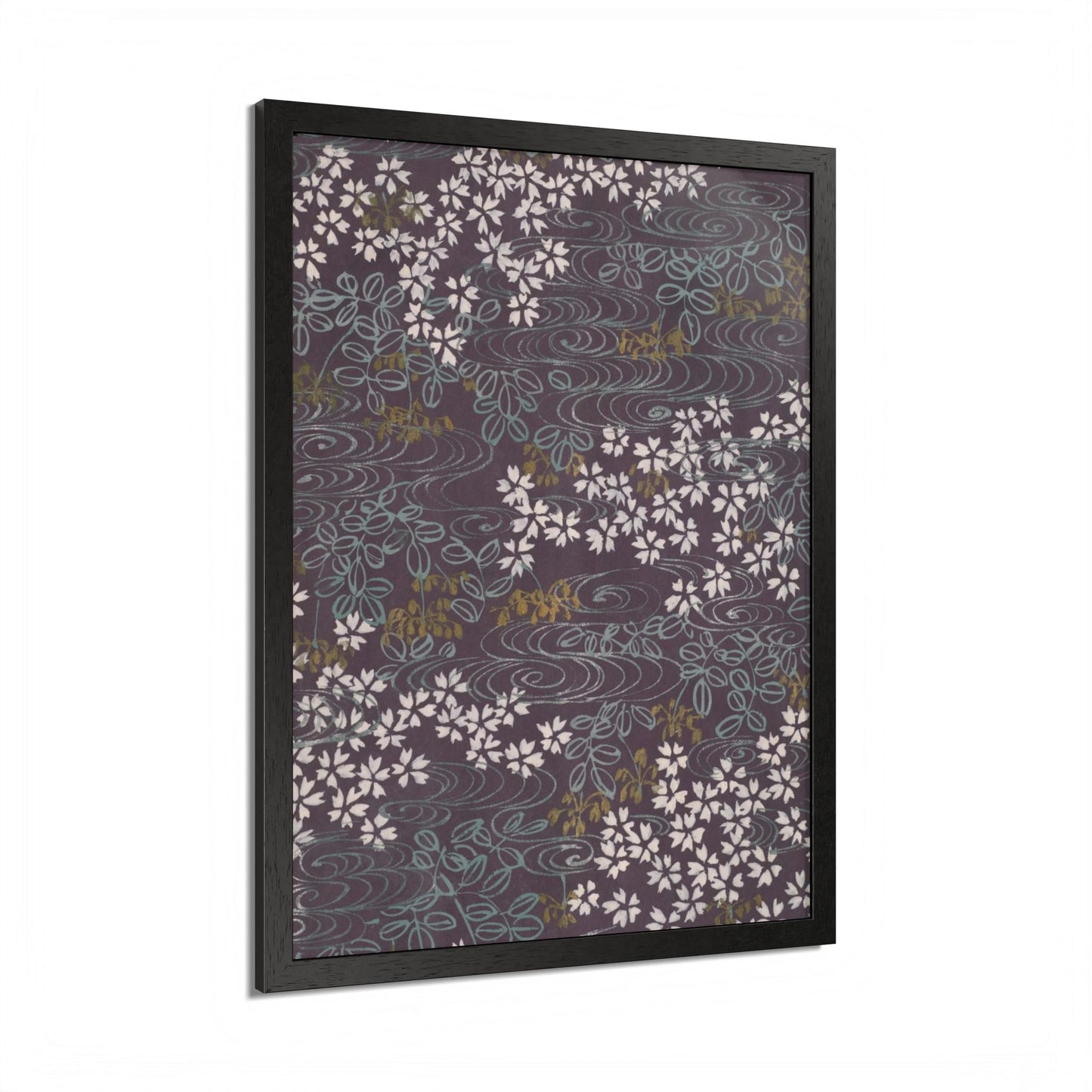 Antique Japanese Sakura River Framed Poster - Meiji Era Chiyogami Wall Art