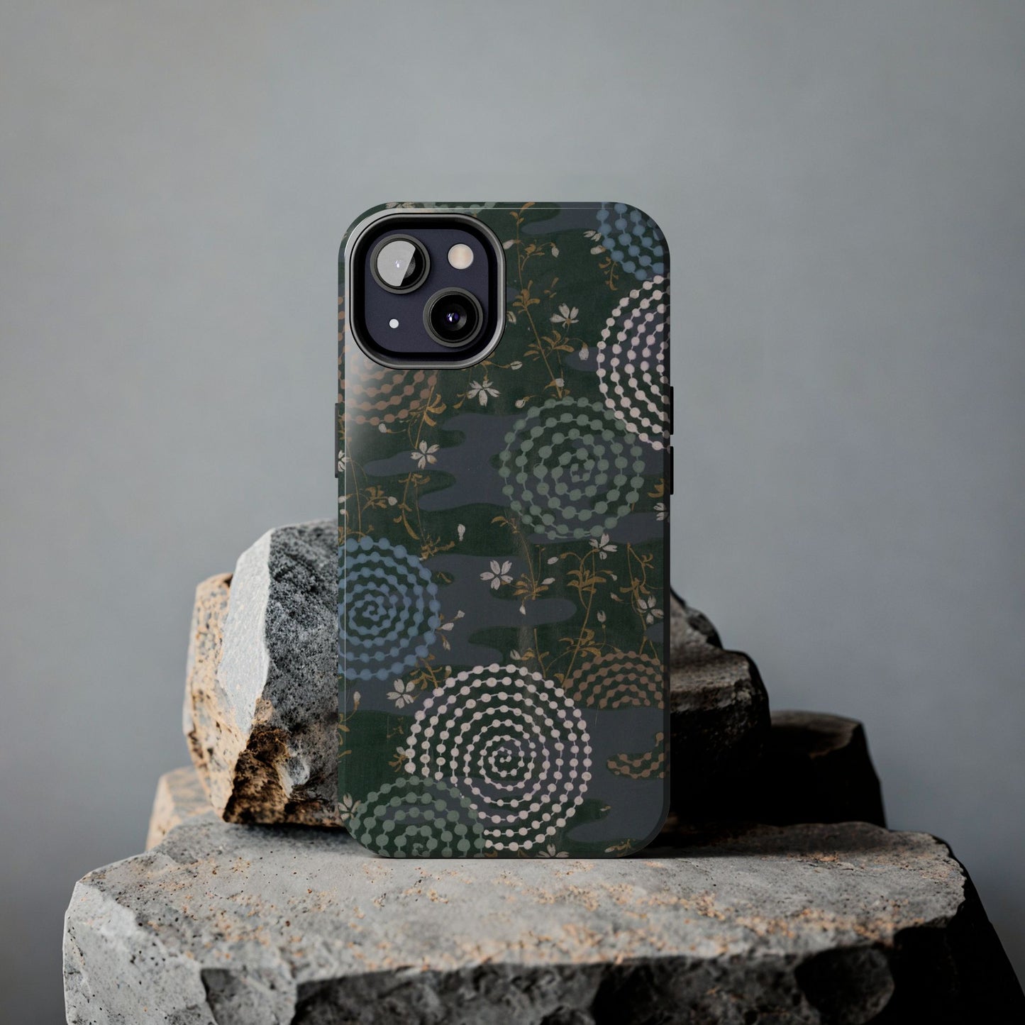 Meiji Era Uzumaki Spiral Phone Case | 1901 Zuan Hyakushu | Tokiwa Green Japanese Art