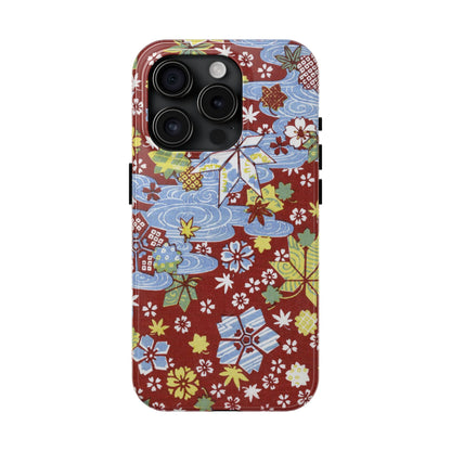 Taisho Umbrella Tales | 1926 Sakura, Momiji & Flowing Water Phone Case | Vintage Chiyogami Art
