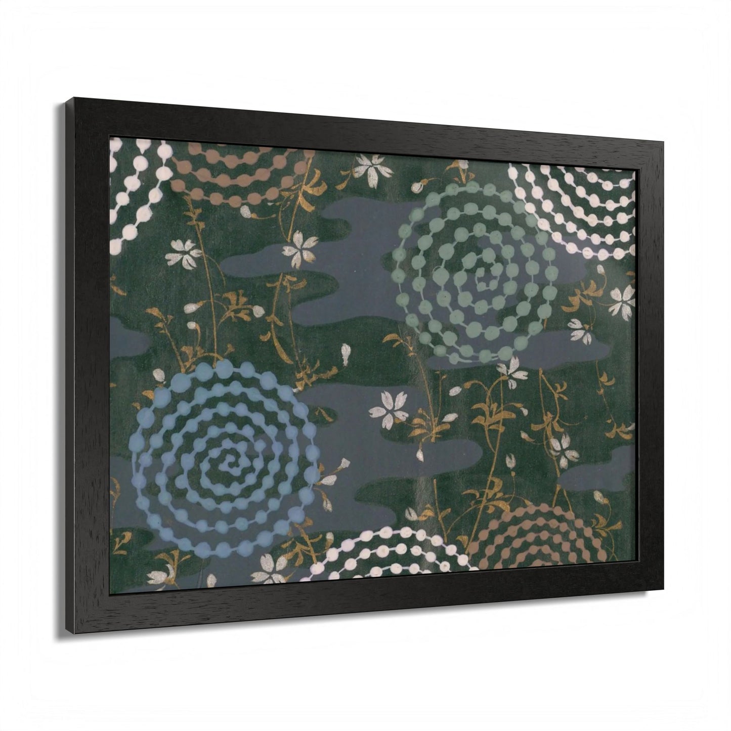 Antique Japanese Spiral & Hanabi Framed Poster - Meiji Era Traditional Pattern Wall Art