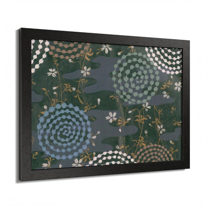 Antique Japanese Spiral & Hanabi Framed Poster - Meiji Era Traditional Pattern Wall Art