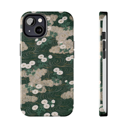 Meiji Era Flowing Water & White Flower Phone Case | 1901 Illustrated Compendium of 100 Designs | Forest Green Japanese Art
