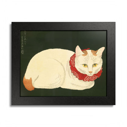 White Cat Japanese Woodblock Framed Poster – Nihon Fukei Senshu Vol.6, 1924