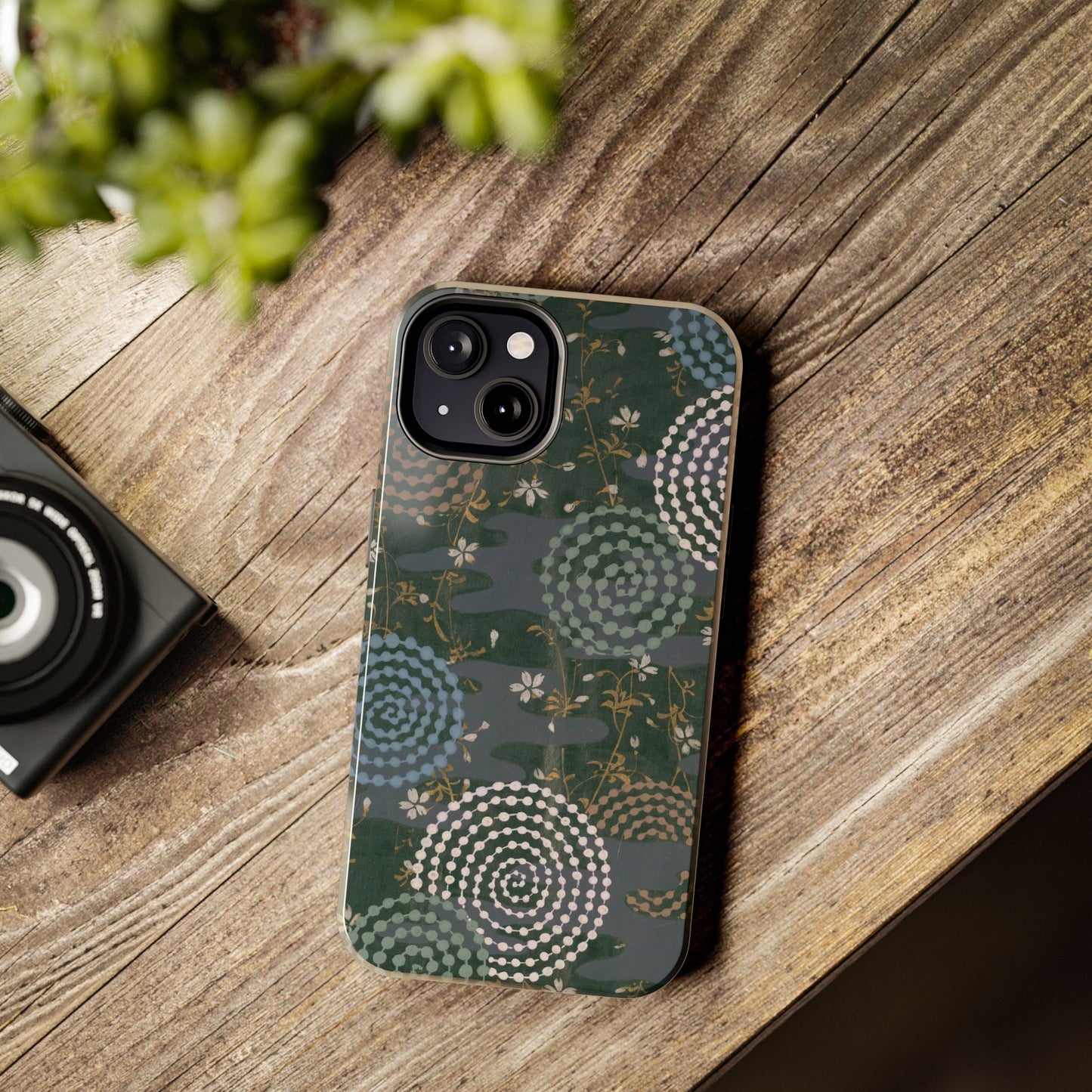 Meiji Era Uzumaki Spiral Phone Case | 1901 Zuan Hyakushu | Tokiwa Green Japanese Art