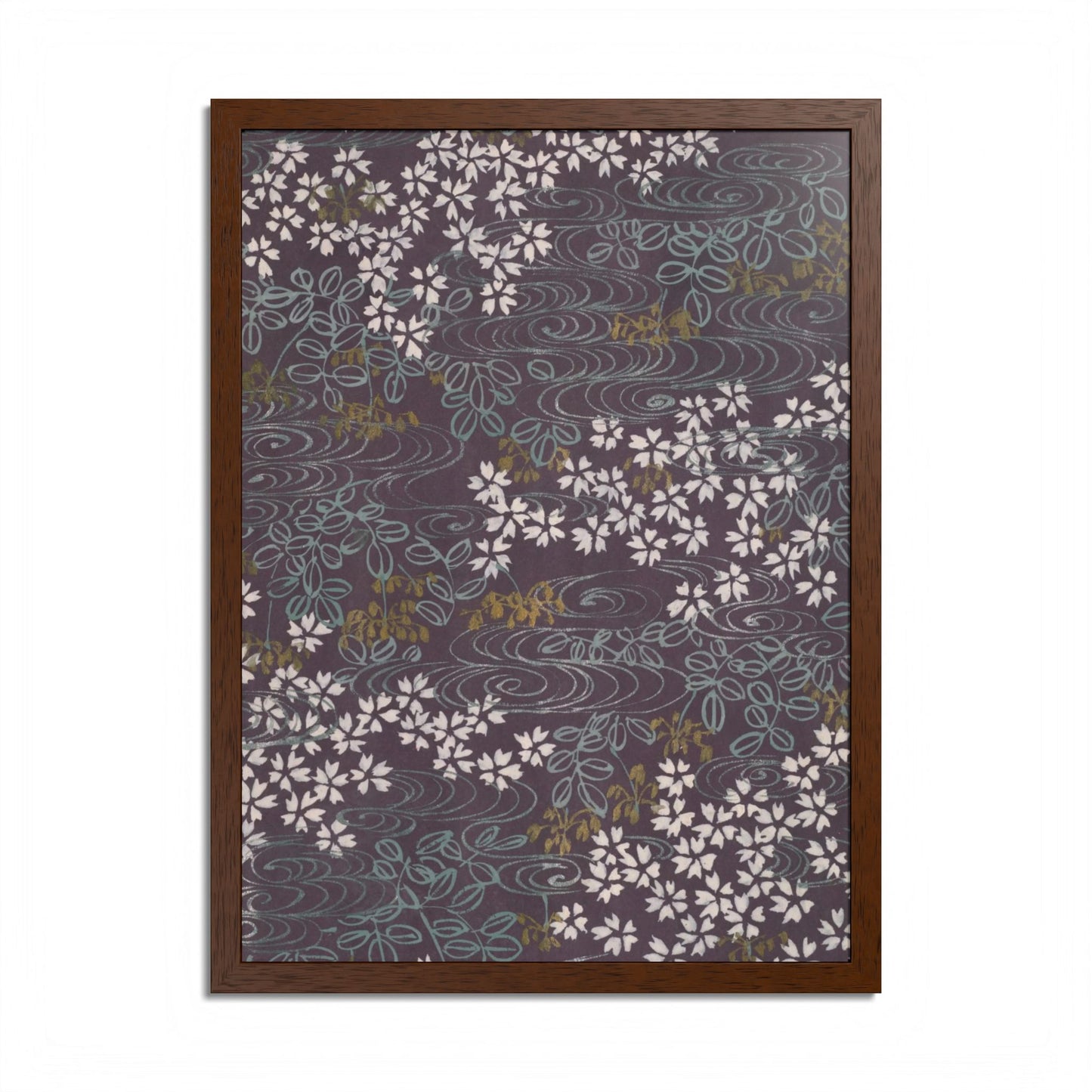 Antique Japanese Sakura River Framed Poster - Meiji Era Chiyogami Wall Art