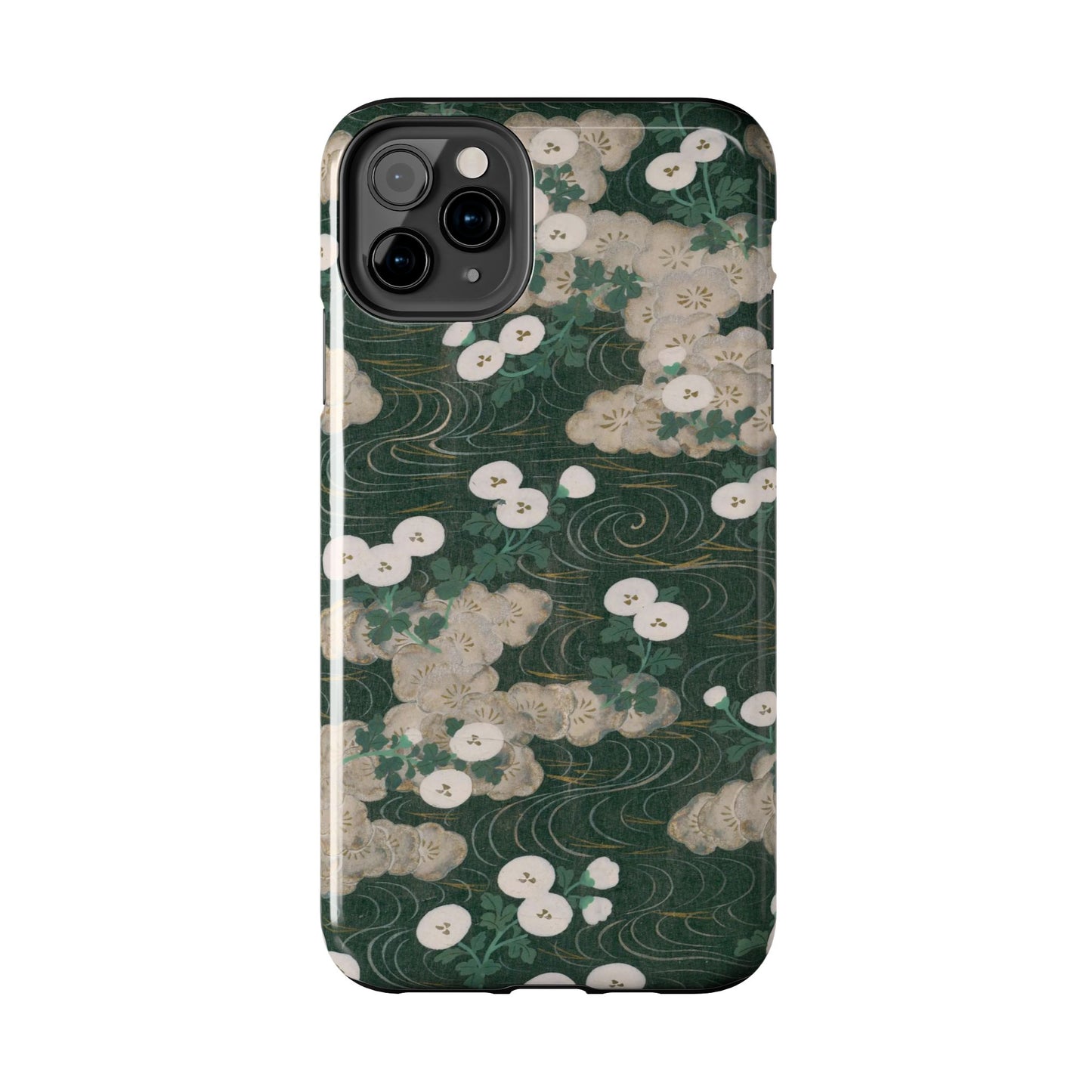 Meiji Era Flowing Water & White Flower Phone Case | 1901 Illustrated Compendium of 100 Designs | Forest Green Japanese Art