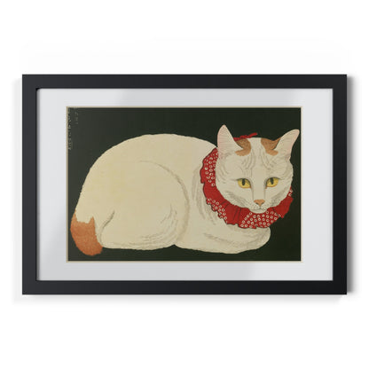 White Cat Japanese Woodblock Framed Poster – Nihon Fukei Senshu Vol.6, 1924