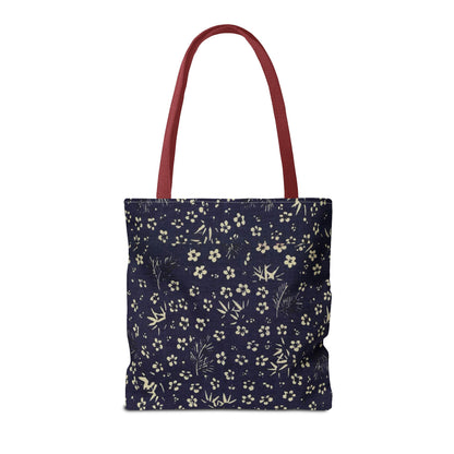 Taisho Era Shochikubai Tote Bag | 1926 Pine Bamboo Plum Japanese Chiyogami Art | Navy Floral