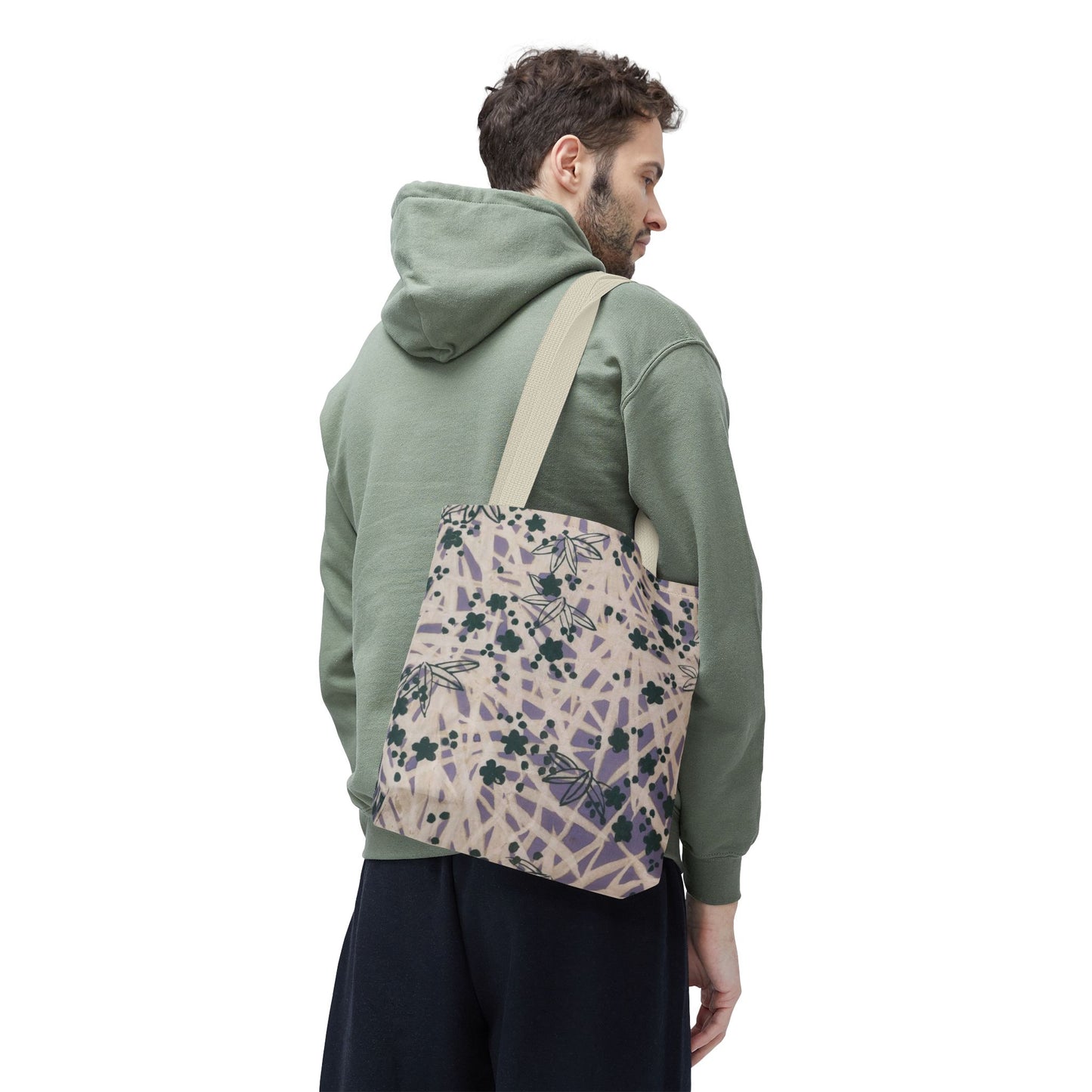 Meiji Era Bamboo & Flower Tote Bag | 1901 Zuan Hyakushu | Purple & Green Japanese Art
