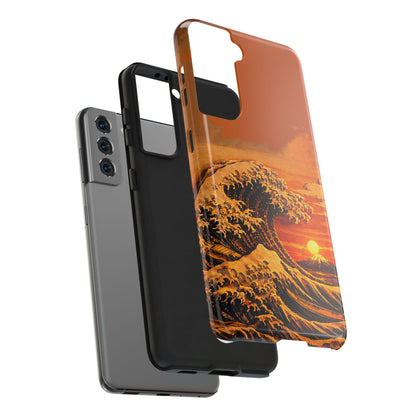 Japanese Great Wave Sunset Phone Case | Hokusai 3D Art Sunset Glow | Edo Era Masterpiece
