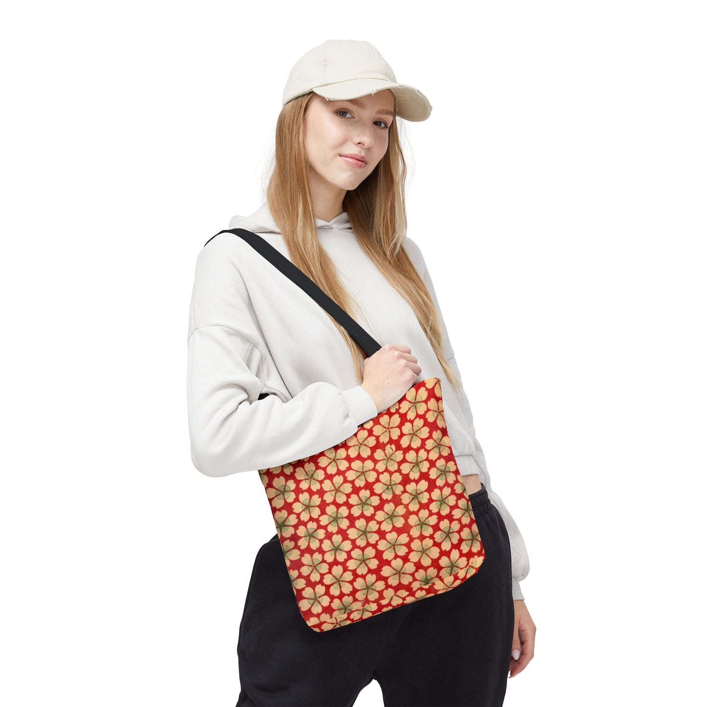 Meiji Era Sakura Blossom Tote Bag | "Chiyogami Mihon" Japanese Archive Art | Red & White Floral