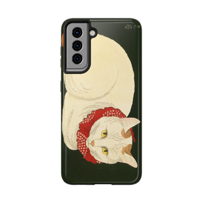 Taisho Era Lucky White Cat Phone Case | 1921 Japanese Woodblock Art | Zen Cat Design