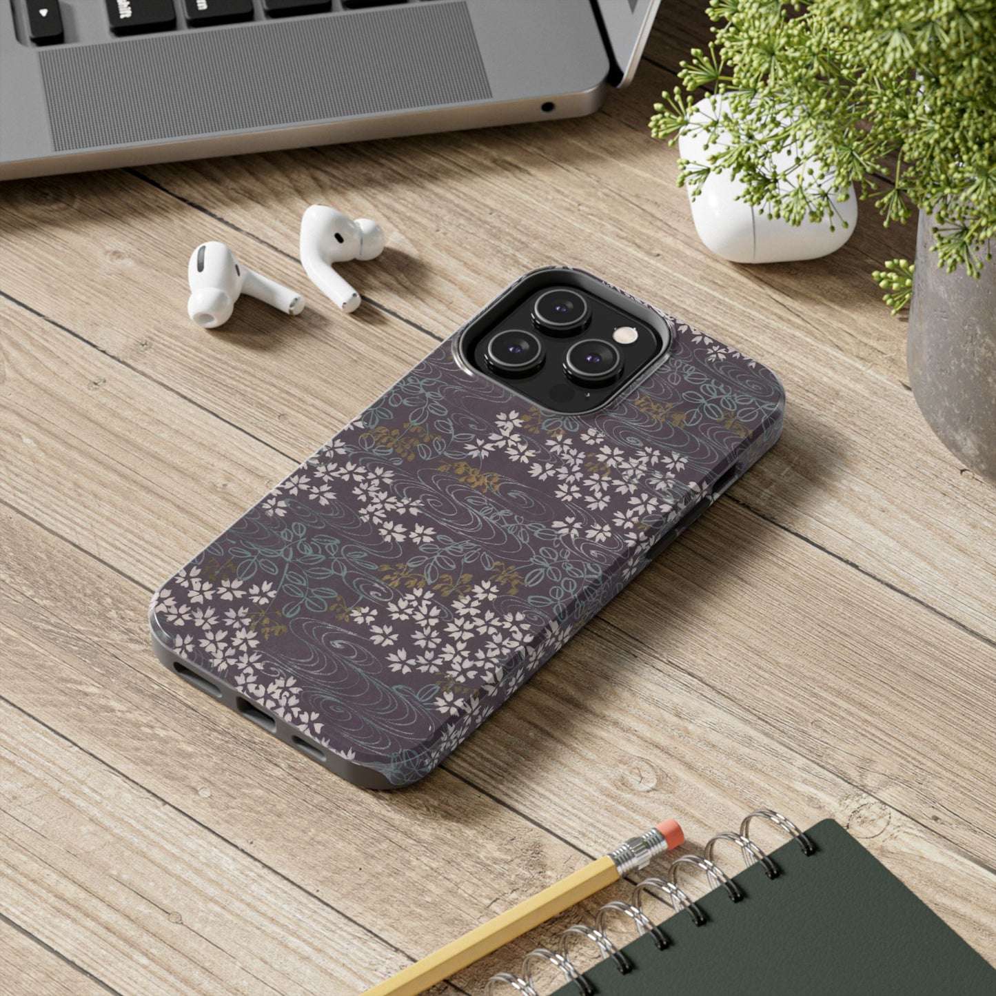 Meiji Era Sakura River Phone Case | 1901 Zuan Hyakushu | Wisteria Purple Japanese Art