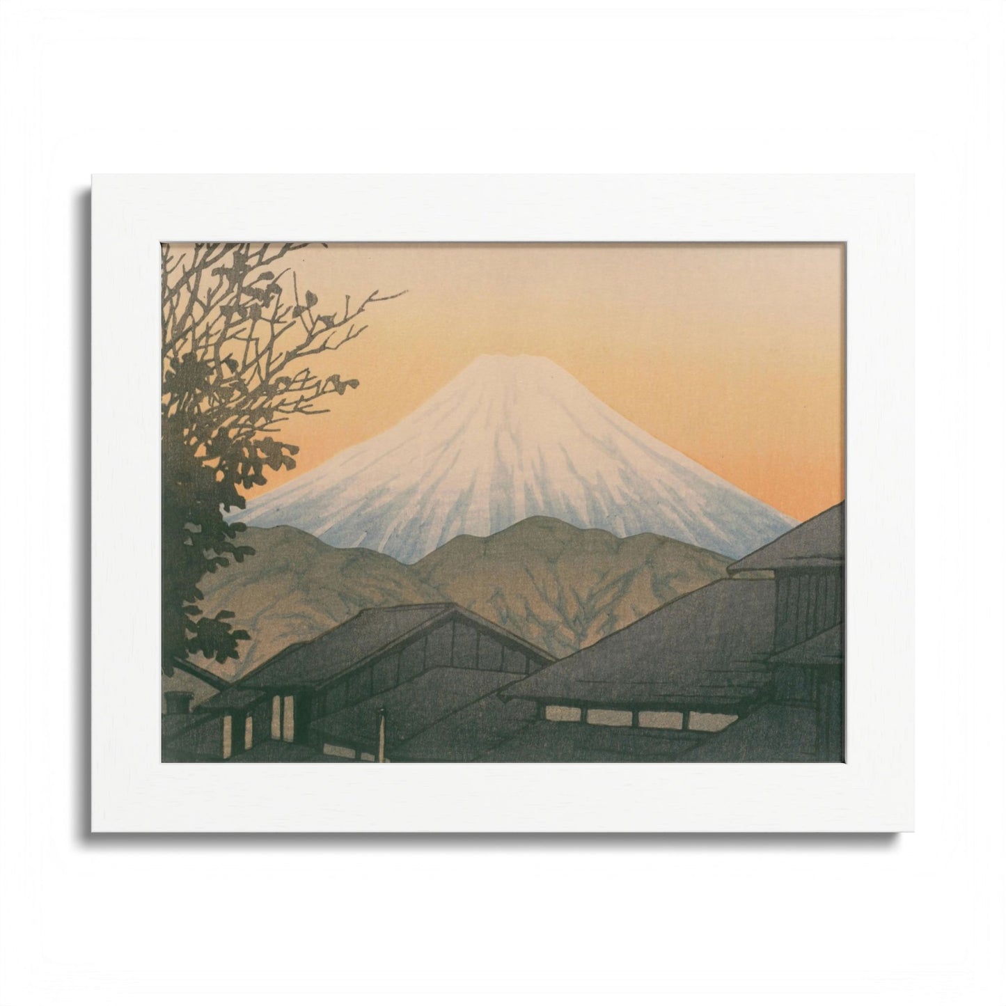 Framed Art Print - Vintage Mount Fuji Landscape (Multicolor)