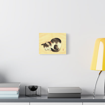 Sleeping Cat Vintage Sumi-e Canvas Print — Japanese Ink Cat Wall Art