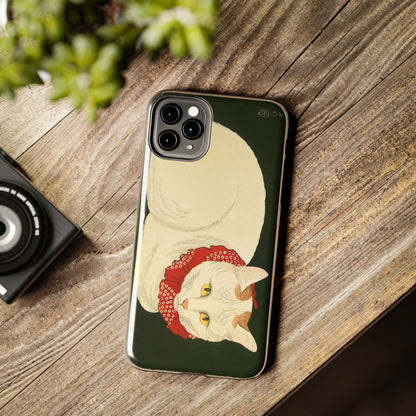 Taisho Era Lucky White Cat Phone Case | 1921 Japanese Woodblock Art | Zen Cat Design