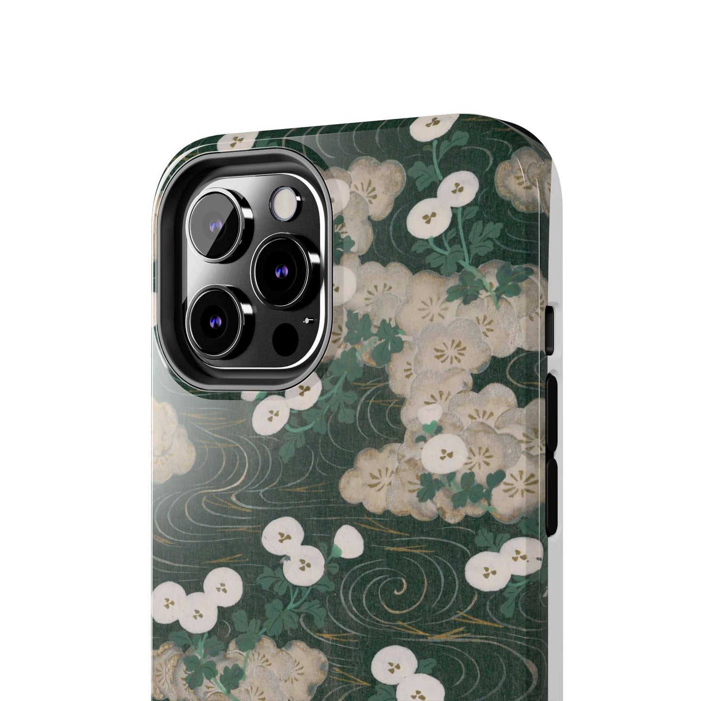 Meiji Era Flowing Water & White Flower Phone Case | 1901 Illustrated Compendium of 100 Designs | Forest Green Japanese Art