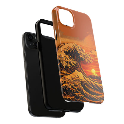 Japanese Great Wave Sunset Phone Case | Hokusai 3D Art Sunset Glow | Edo Era Masterpiece