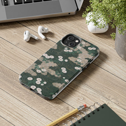 Meiji Era Flowing Water & White Flower Phone Case | 1901 Illustrated Compendium of 100 Designs | Forest Green Japanese Art