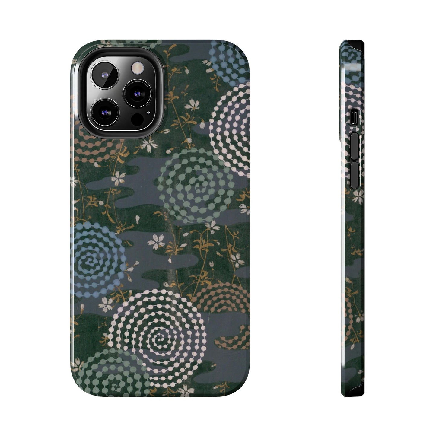 Meiji Era Uzumaki Spiral Phone Case | 1901 Zuan Hyakushu | Tokiwa Green Japanese Art