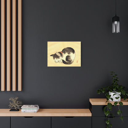 Sleeping Cat Vintage Sumi-e Canvas Print — Japanese Ink Cat Wall Art