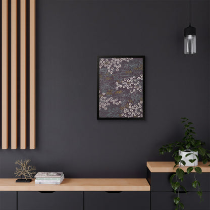 Antique Japanese Sakura River Framed Poster - Meiji Era Chiyogami Wall Art