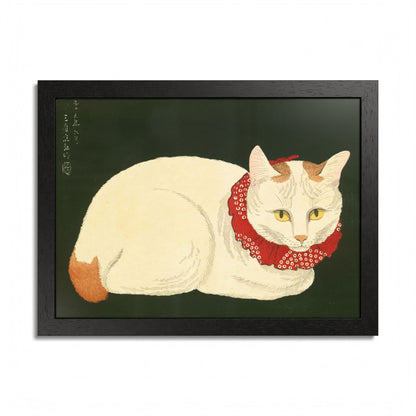 White Cat Japanese Woodblock Framed Poster – Nihon Fukei Senshu Vol.6, 1924
