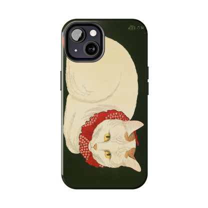 Taisho Era Lucky White Cat Phone Case | 1921 Japanese Woodblock Art | Zen Cat Design