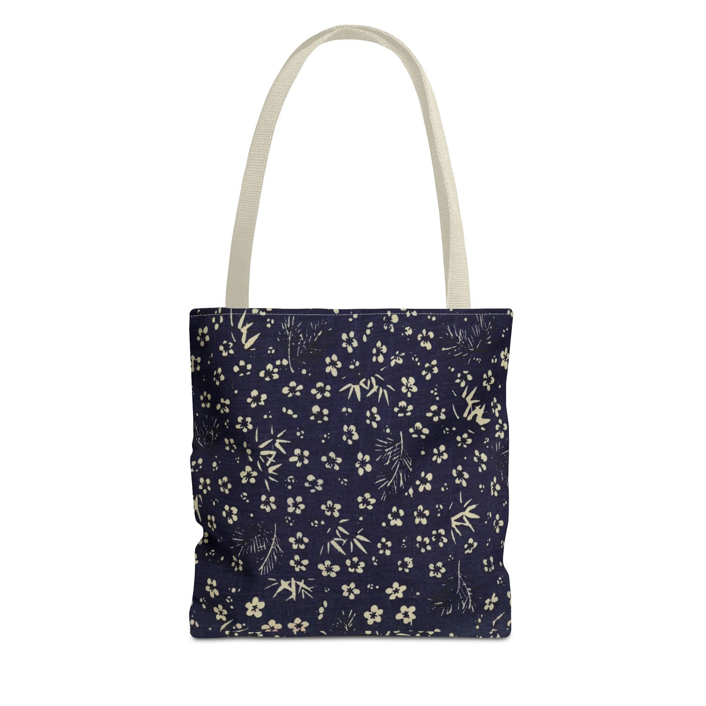 Taisho Era Shochikubai Tote Bag | 1926 Pine Bamboo Plum Japanese Chiyogami Art | Navy Floral