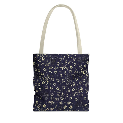 Taisho Era Shochikubai Tote Bag | 1926 Pine Bamboo Plum Japanese Chiyogami Art | Navy Floral