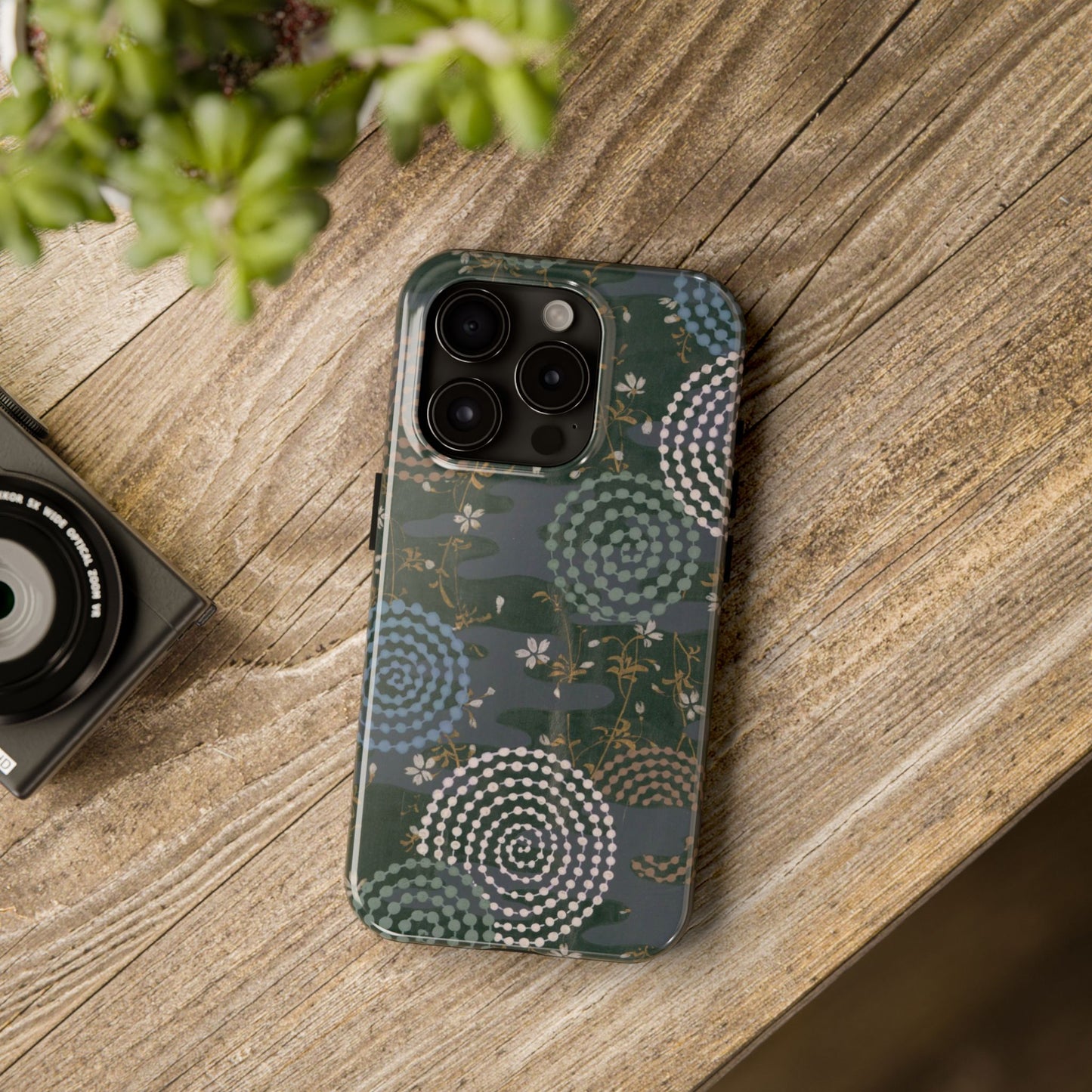 Meiji Era Uzumaki Spiral Phone Case | 1901 Zuan Hyakushu | Tokiwa Green Japanese Art