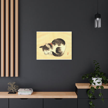 Sleeping Cat Vintage Sumi-e Canvas Print — Japanese Ink Cat Wall Art