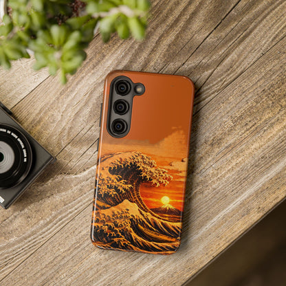 Japanese Great Wave Sunset Phone Case | Hokusai 3D Art Sunset Glow | Edo Era Masterpiece