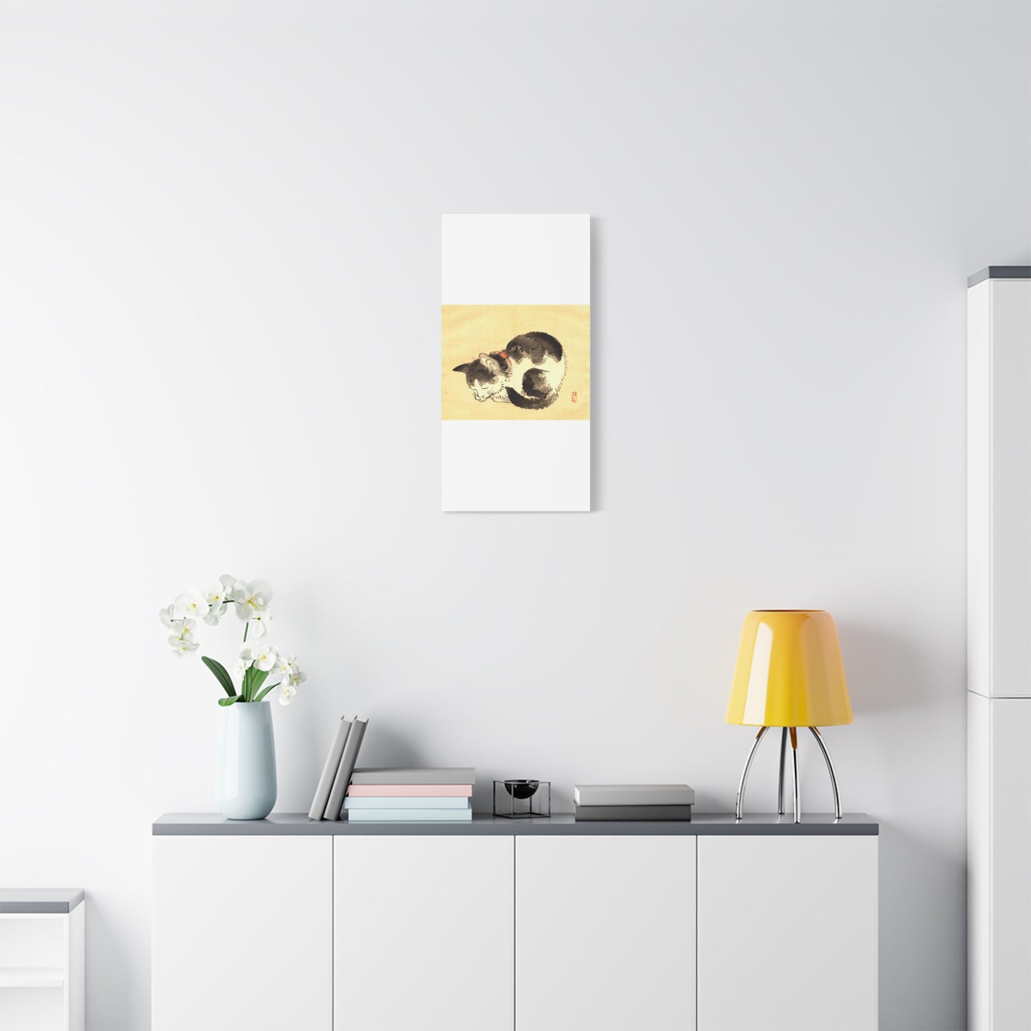 Sleeping Cat Vintage Sumi-e Canvas Print — Japanese Ink Cat Wall Art