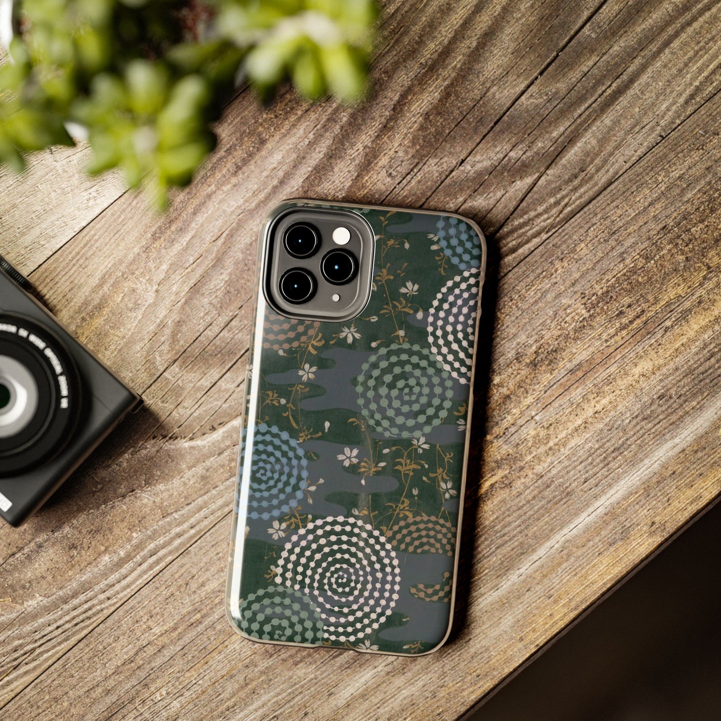 Meiji Era Uzumaki Spiral Phone Case | 1901 Zuan Hyakushu | Tokiwa Green Japanese Art
