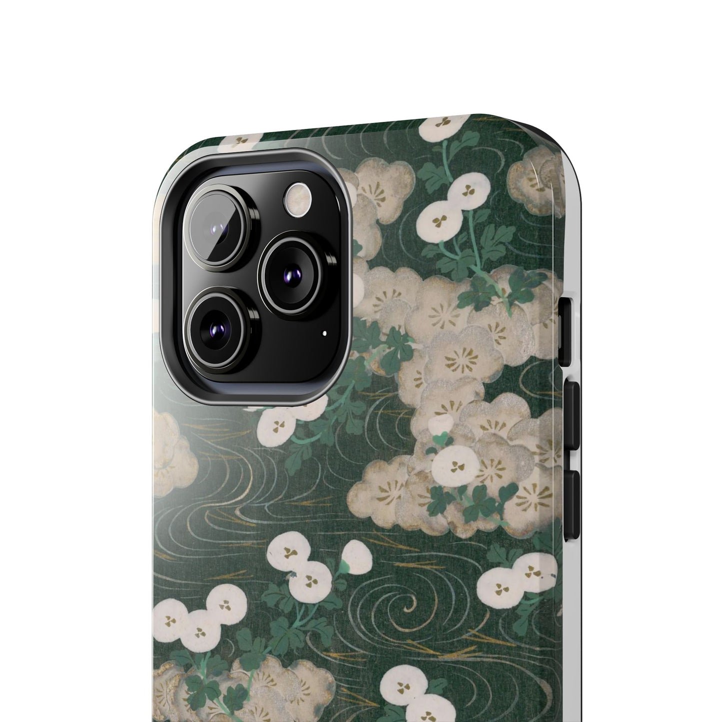 Meiji Era Flowing Water & White Flower Phone Case | 1901 Illustrated Compendium of 100 Designs | Forest Green Japanese Art