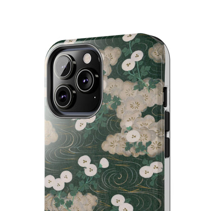 Meiji Era Flowing Water & White Flower Phone Case | 1901 Illustrated Compendium of 100 Designs | Forest Green Japanese Art