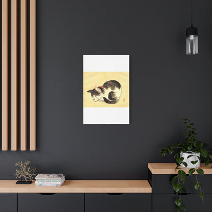 Sleeping Cat Vintage Sumi-e Canvas Print — Japanese Ink Cat Wall Art