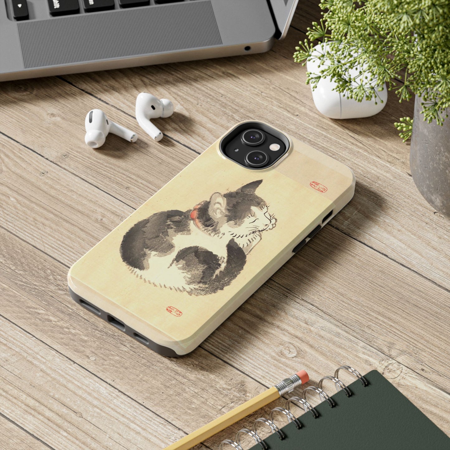 Sleeping Cat Japanese Art Phone Case | Meiji Era Bairei Kono Woodblock | Vintage Cat Illustration 1887
