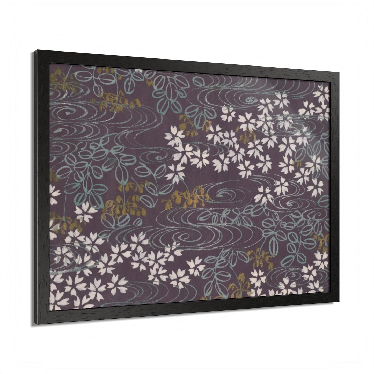 Antique Japanese Sakura River Framed Poster - Meiji Era Chiyogami Wall Art