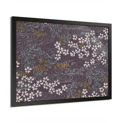 Antique Japanese Sakura River Framed Poster - Meiji Era Chiyogami Wall Art