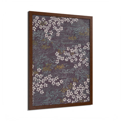 Antique Japanese Sakura River Framed Poster - Meiji Era Chiyogami Wall Art
