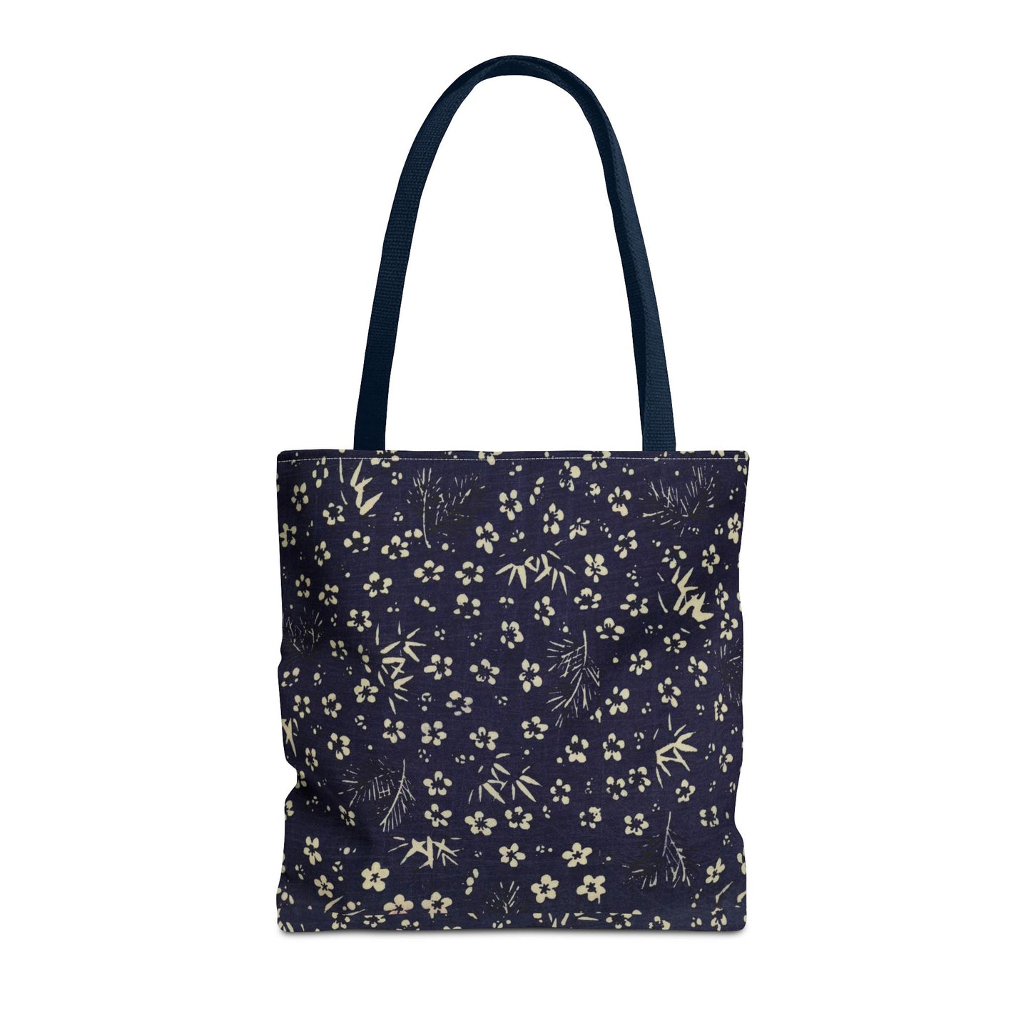 Taisho Era Shochikubai Tote Bag | 1926 Pine Bamboo Plum Japanese Chiyogami Art | Navy Floral