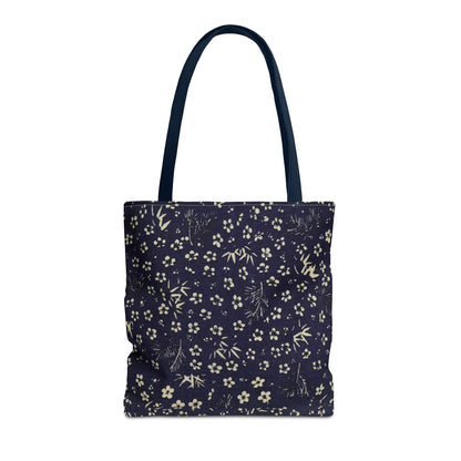 Taisho Era Shochikubai Tote Bag | 1926 Pine Bamboo Plum Japanese Chiyogami Art | Navy Floral