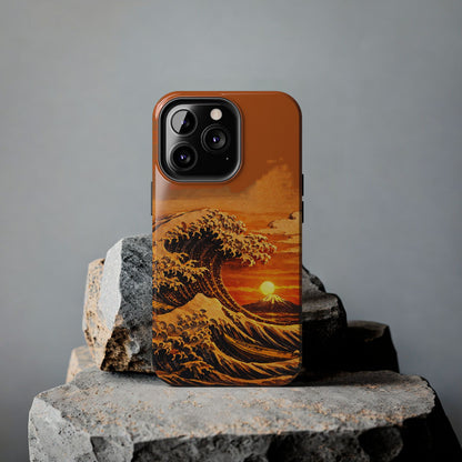 Japanese Great Wave Sunset Phone Case | Hokusai 3D Art Sunset Glow | Edo Era Masterpiece