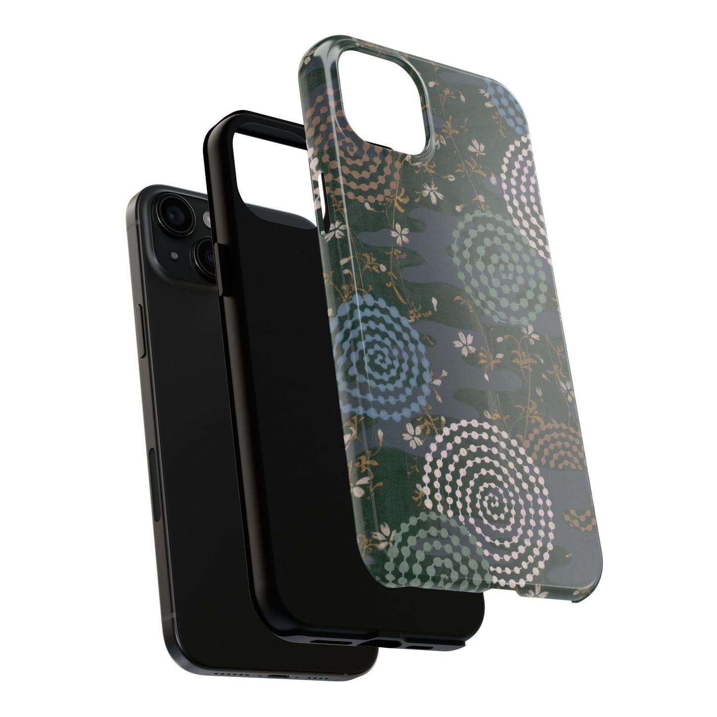 Meiji Era Uzumaki Spiral Phone Case | 1901 Zuan Hyakushu | Tokiwa Green Japanese Art