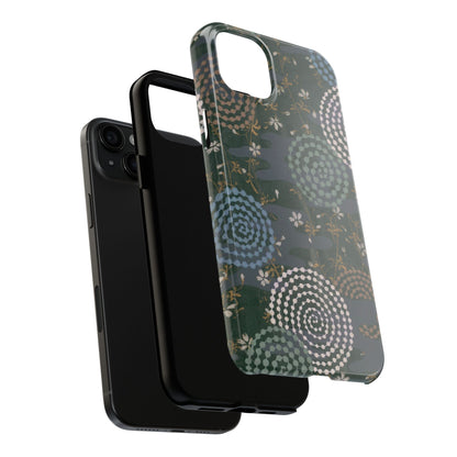 Meiji Era Uzumaki Spiral Phone Case | 1901 Zuan Hyakushu | Tokiwa Green Japanese Art