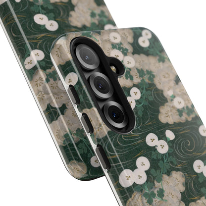 Meiji Era Flowing Water & White Flower Phone Case | 1901 Illustrated Compendium of 100 Designs | Forest Green Japanese Art