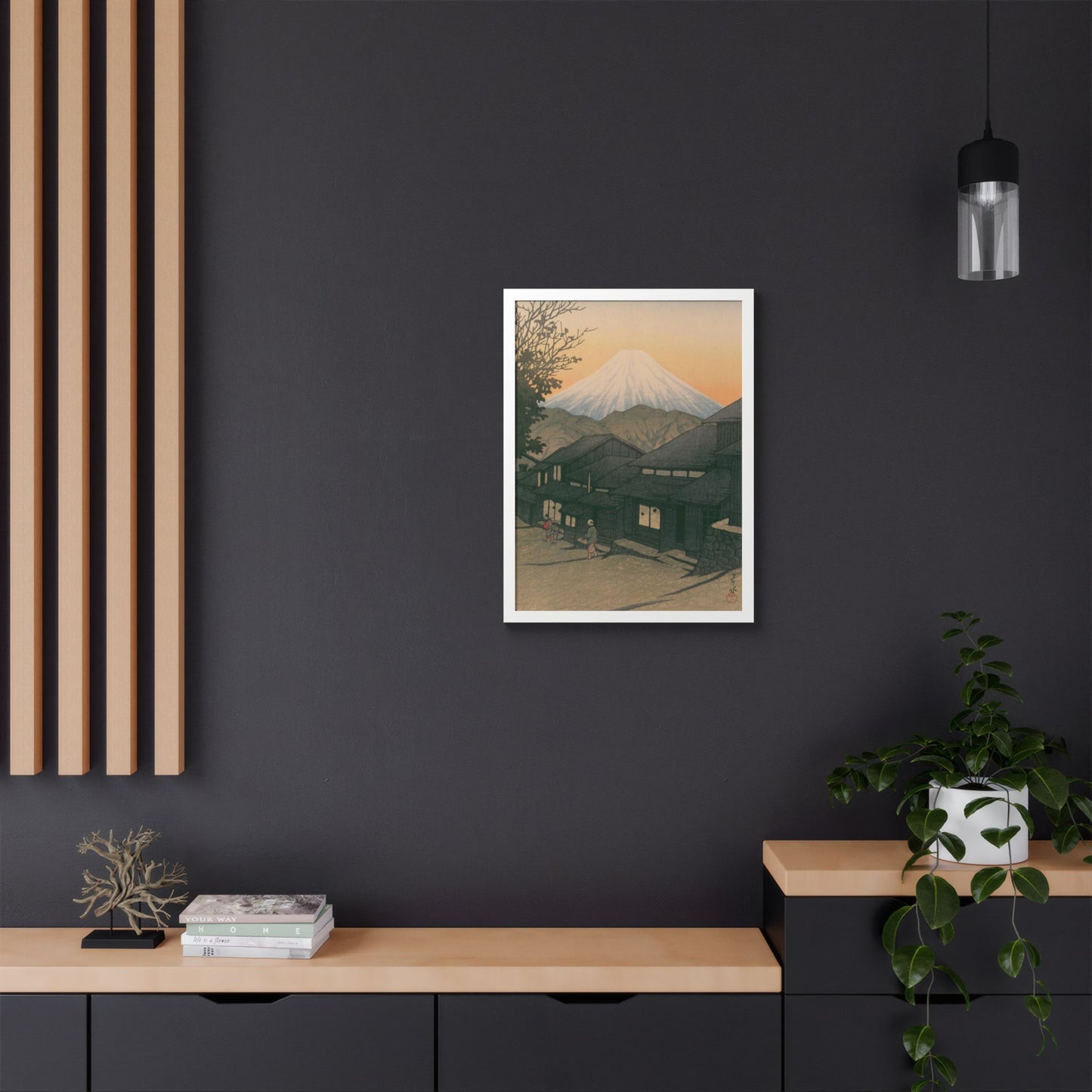 Framed Art Print - Vintage Mount Fuji Landscape (Multicolor)