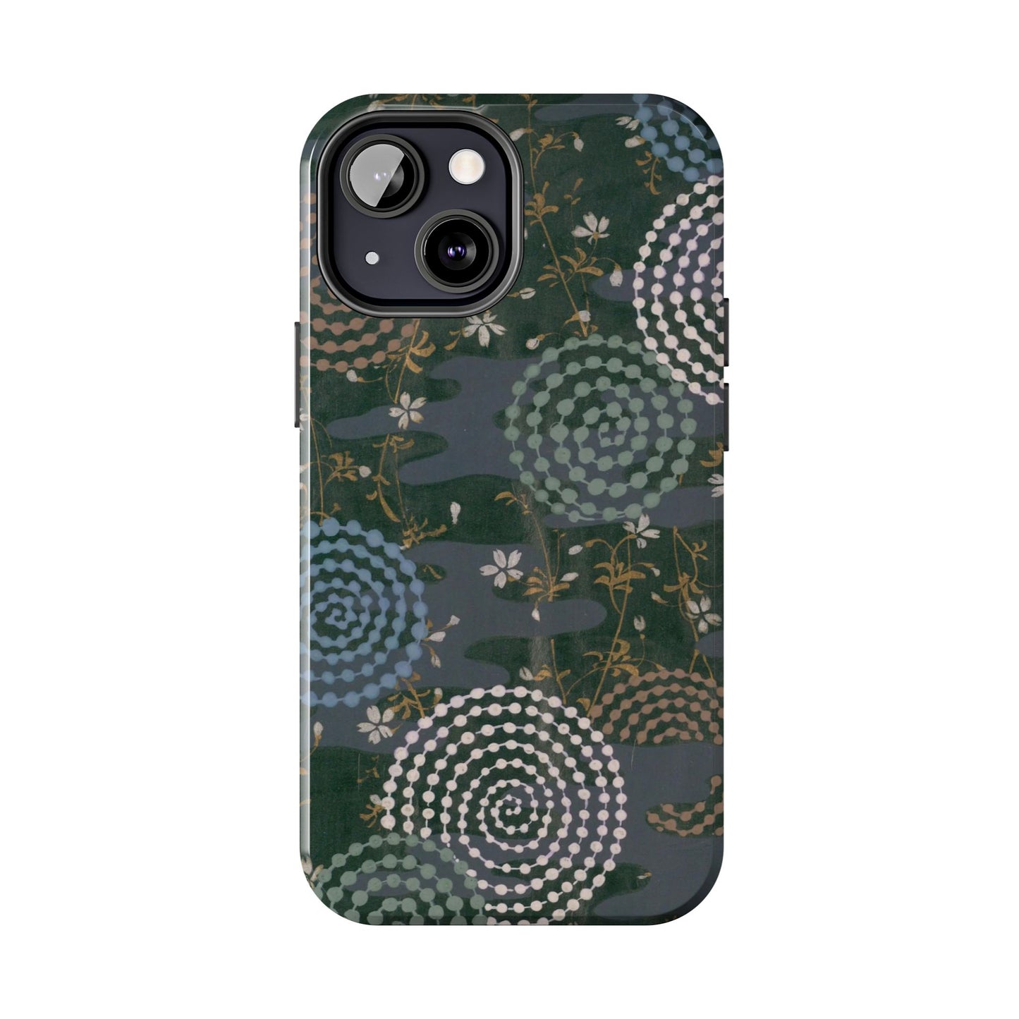 Meiji Era Uzumaki Spiral Phone Case | 1901 Zuan Hyakushu | Tokiwa Green Japanese Art